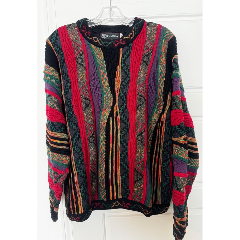 Vintage Tundra Canada Coogi Style Textured Knit Sweater Medium 90s Hip Hop EUC